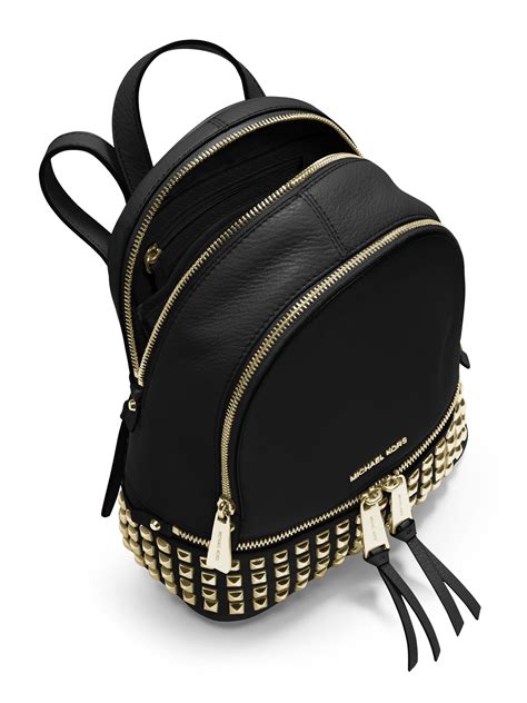 michael kors rhea black leather backpack|Michael Kors rhea studded backpack.